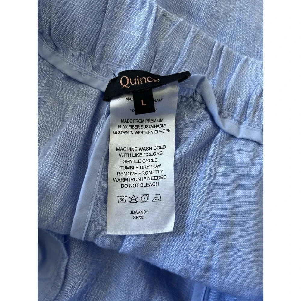 Quince 100% Linen Blue Crop Wide Leg Pants Coastal Grandma Beach Resort Sz‎ L